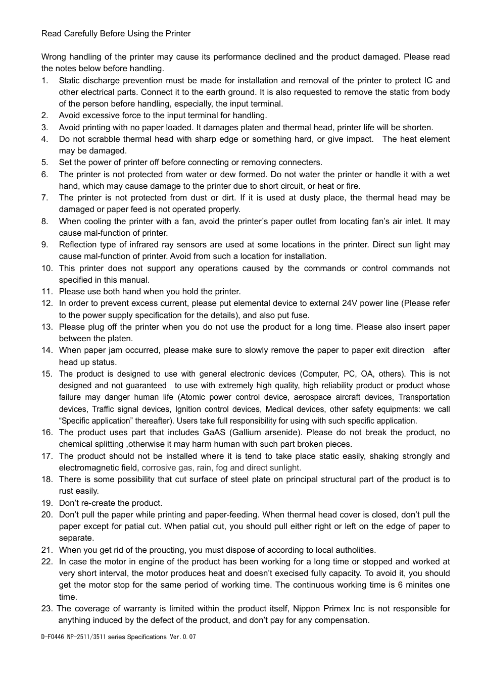 Rice Lake Star NP-2511 Thermal Kiosk Printer User Manual | Page 5 / 65