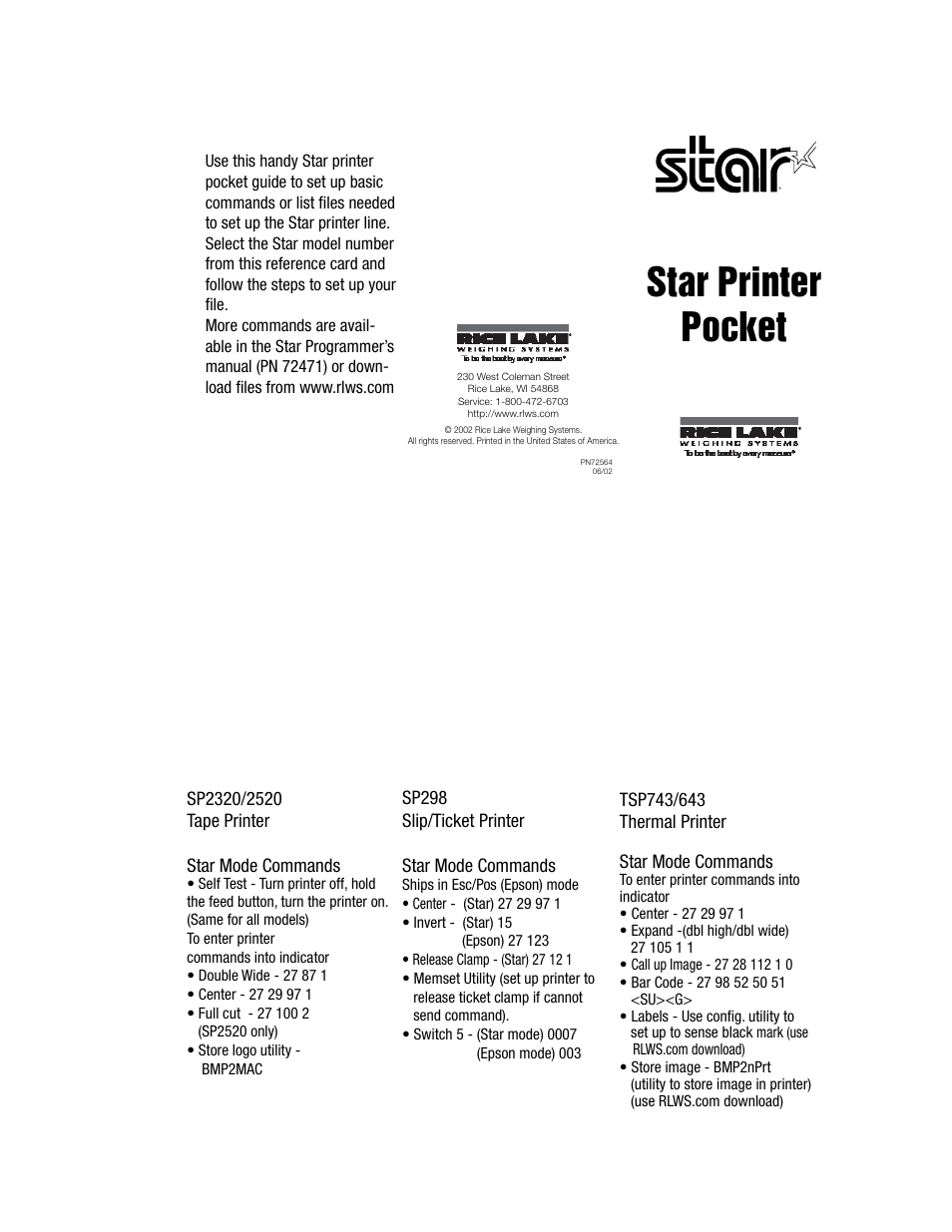 Rice Lake Star TSP-743 User Manual | 2 pages