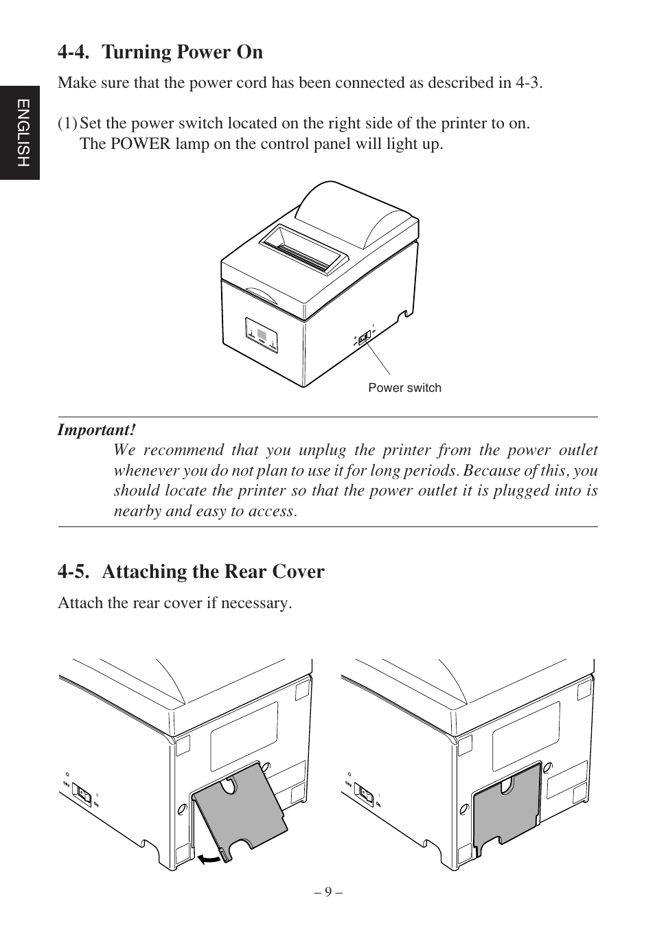 4. turning power on, 5. attaching the rear cover, Attach the rear cover if necessary | English, Power switch | Rice Lake Star SP700 User Manual | Page 12 / 124