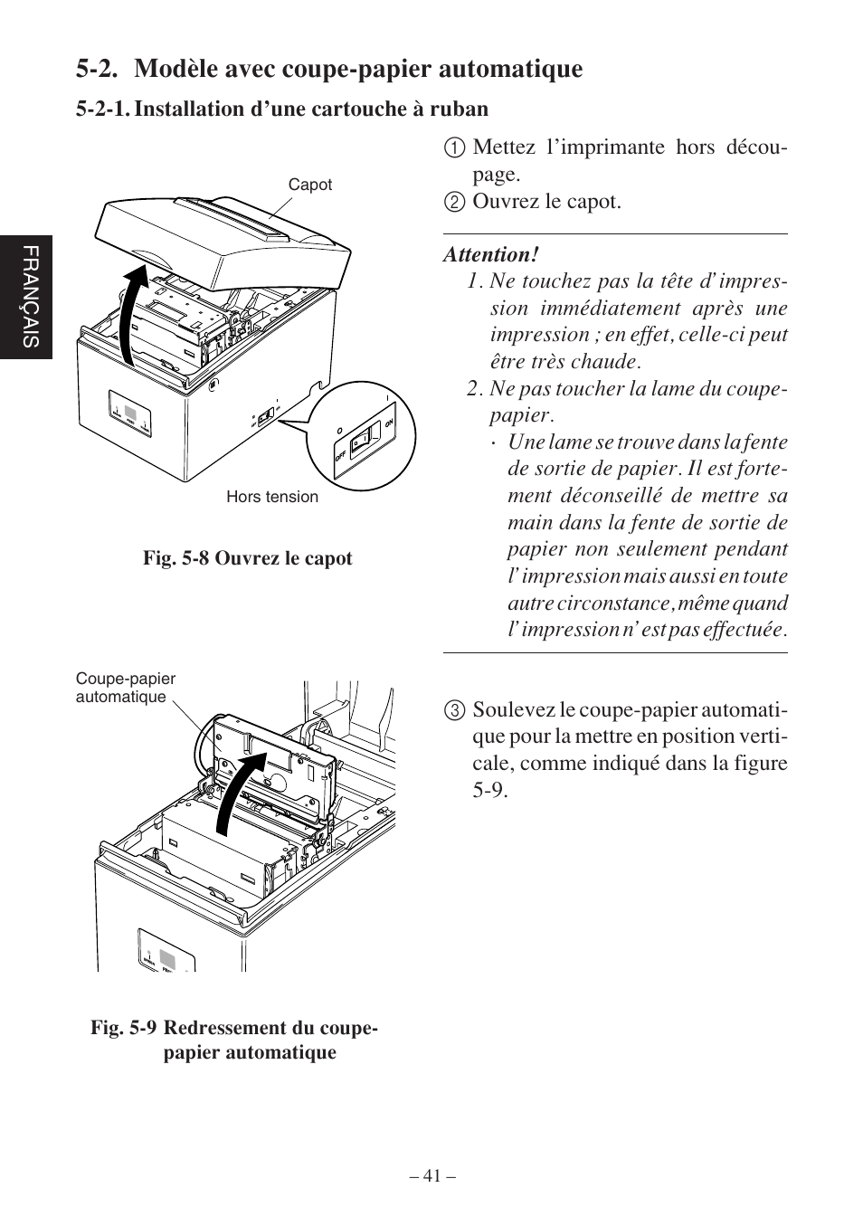 2. modèle avec coupe-papier automatique, Fran ç ais, Capot hors tension coupe-papier automatique | Rice Lake Star SP700 User Manual | Page 44 / 124