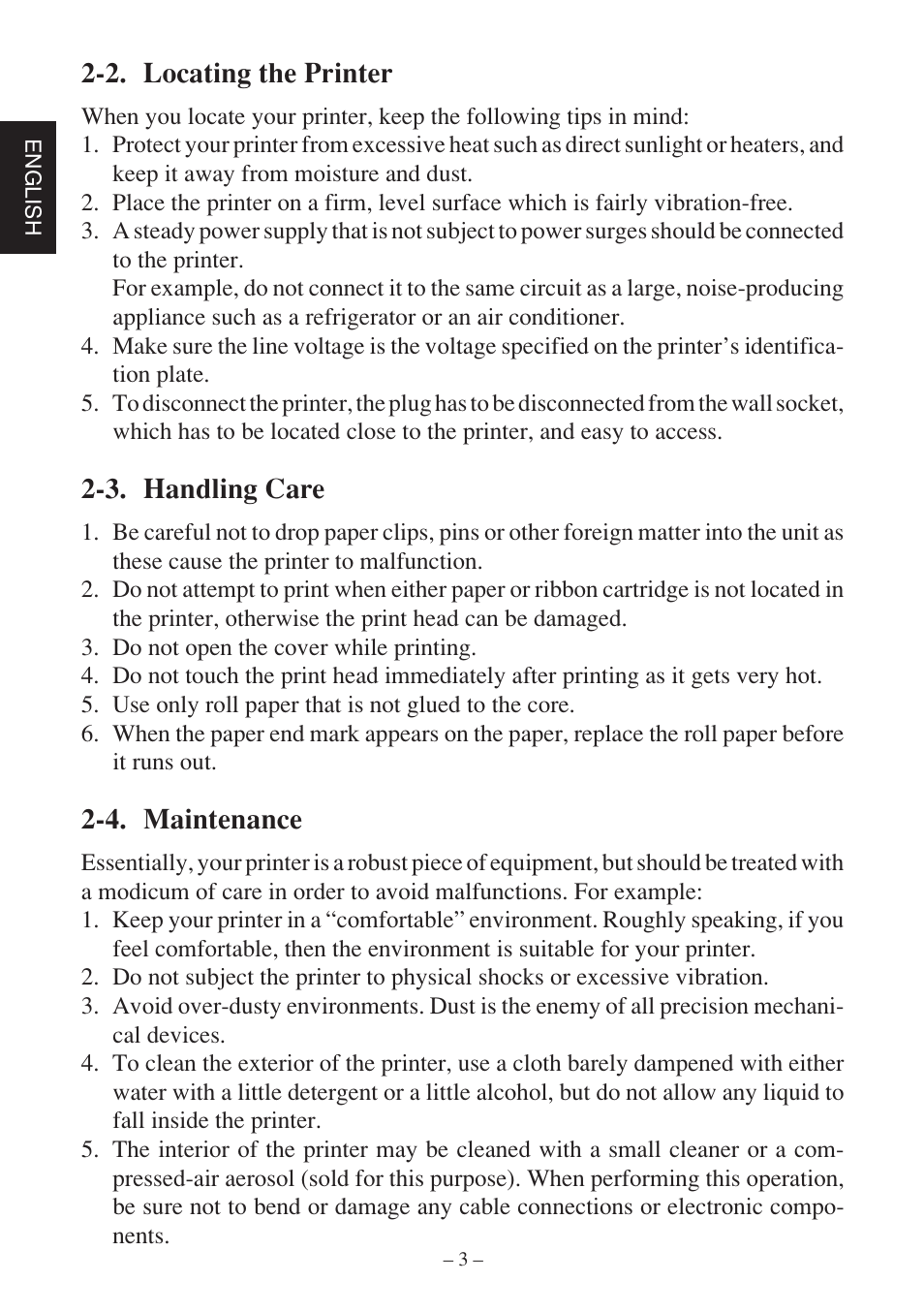 2. locating the printer, 3. handling care, 4. maintenance | Rice Lake Star SP700 User Manual | Page 6 / 124