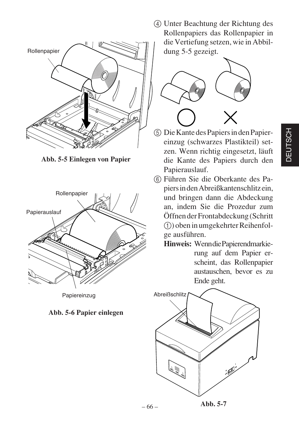 Deutsch, Rollenpapier | Rice Lake Star SP700 User Manual | Page 69 / 124