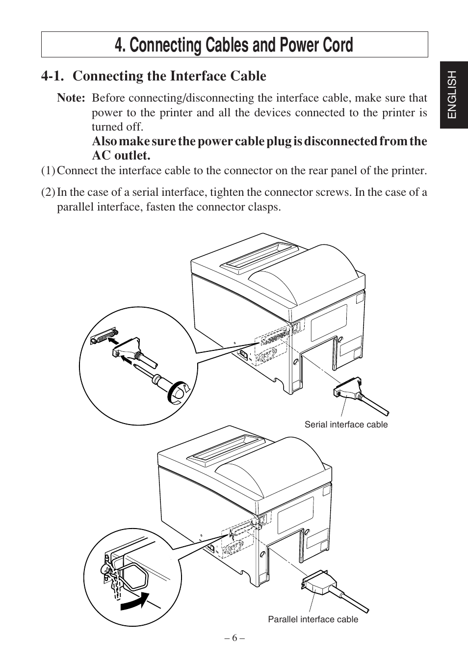 Connecting cables and power cord, 1. connecting the interface cable | Rice Lake Star SP700 User Manual | Page 9 / 124