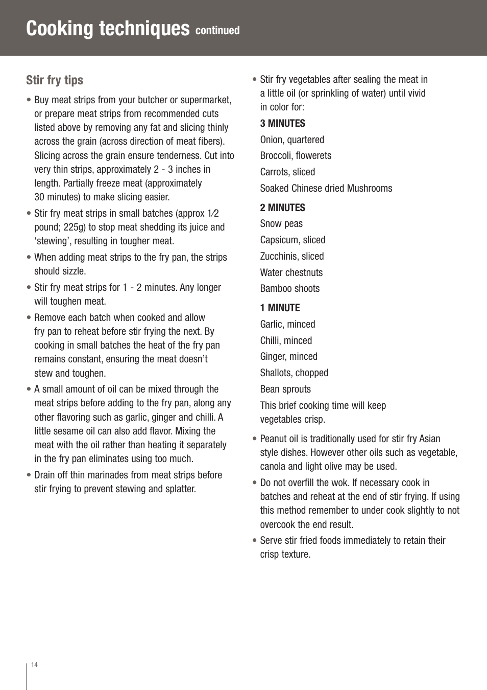 Cooking techniques, Stir fry tips | Breville EW30XL User Manual | Page 15 / 122