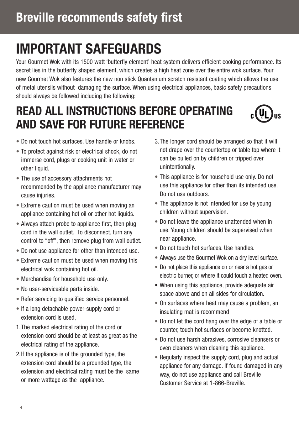 Important safeguards, Breville recommends safety first | Breville EW30XL User Manual | Page 5 / 122