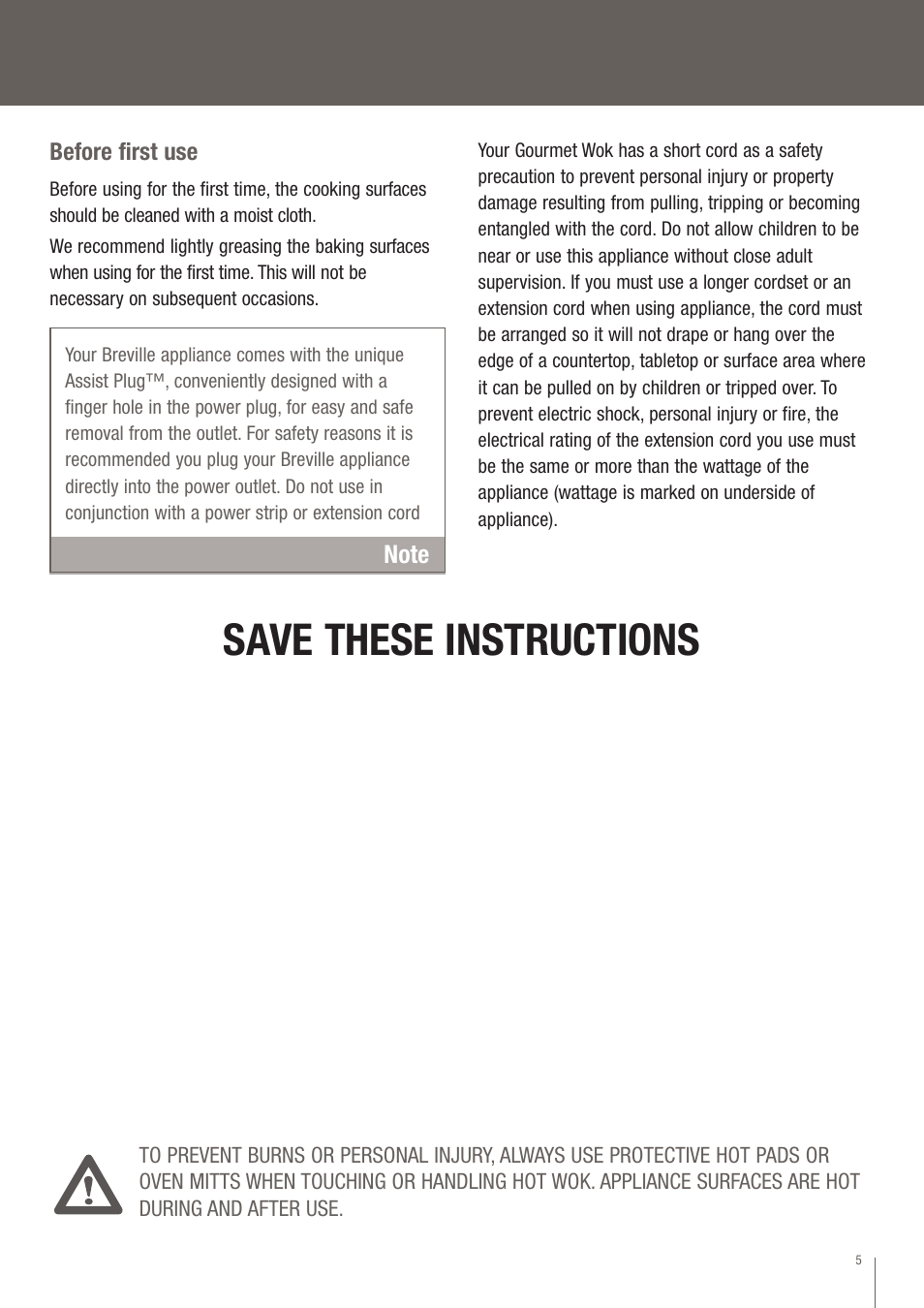 Save these instructions | Breville EW30XL User Manual | Page 6 / 122