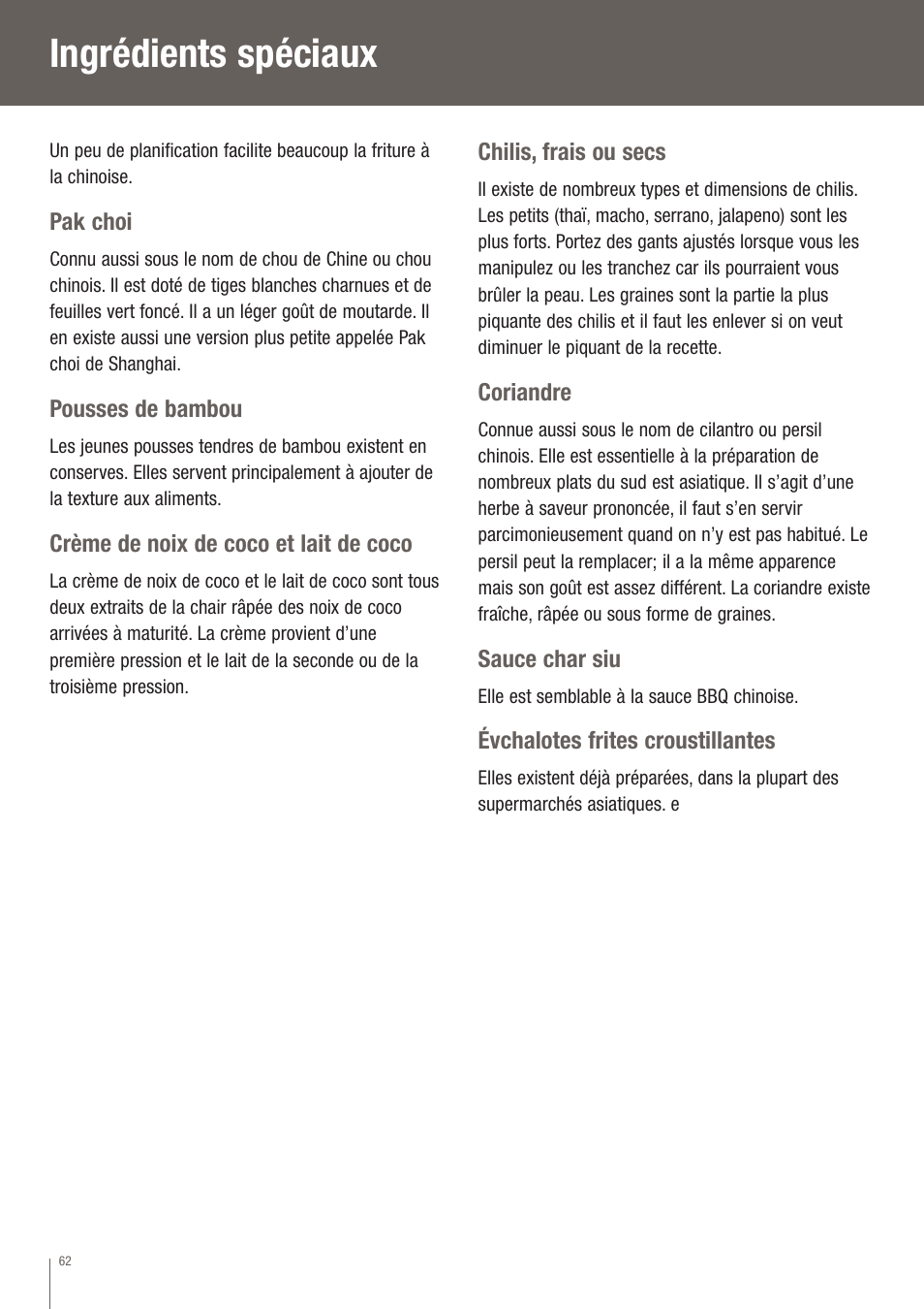 Ingrédients spéciaux | Breville EW30XL User Manual | Page 63 / 122