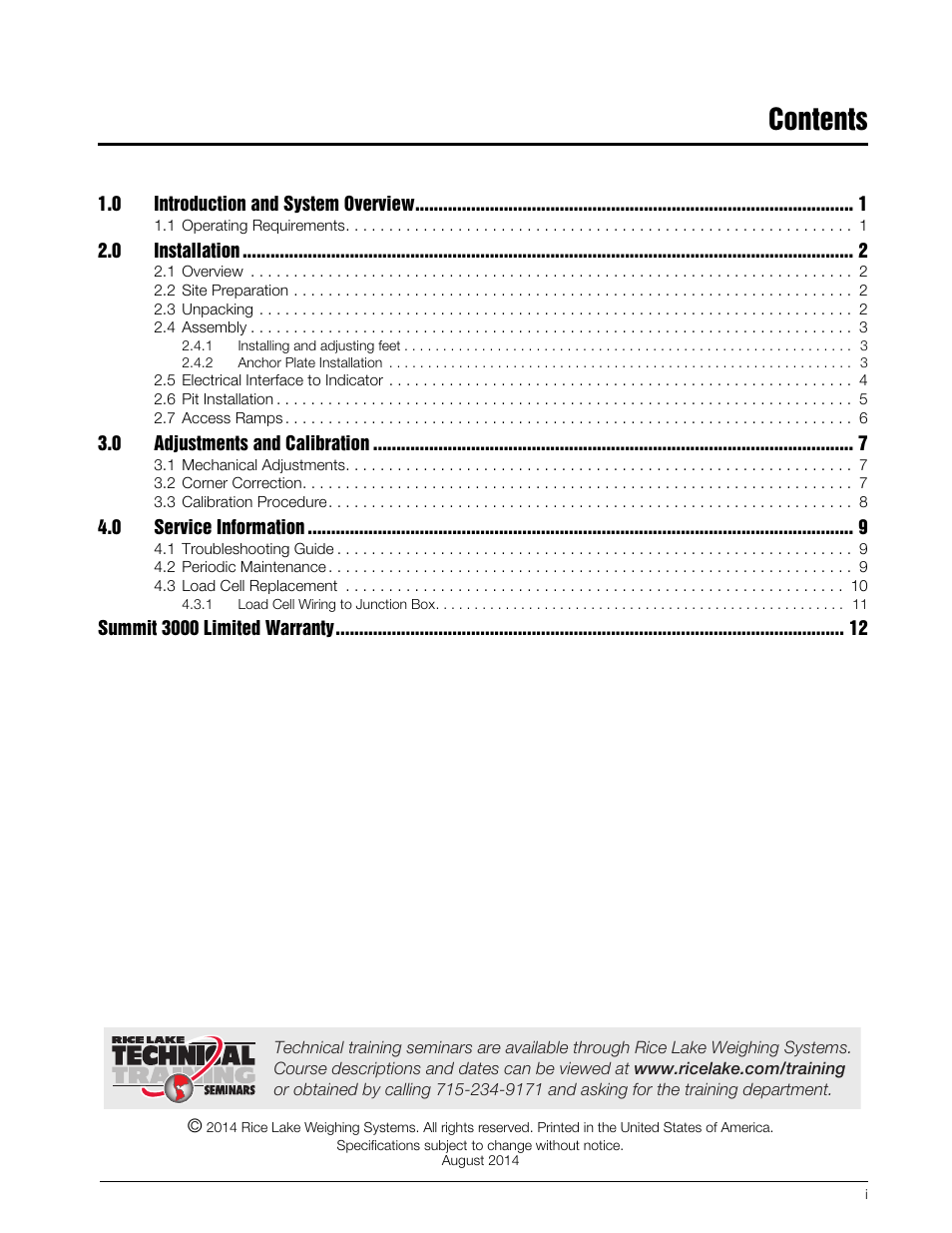 Rice Lake Summit 3000 Low-Profile Package User Manual | Page 3 / 20