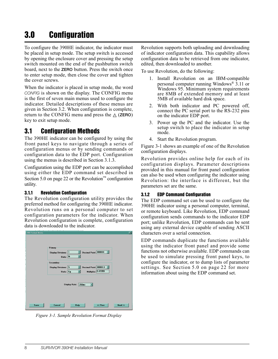 0 configuration, 1 configuration methods, 1 revolution configuration | 2 edp command configuration | Rice Lake Survivor 390HE Hostile Environment Digital Indicator User Manual | Page 12 / 44