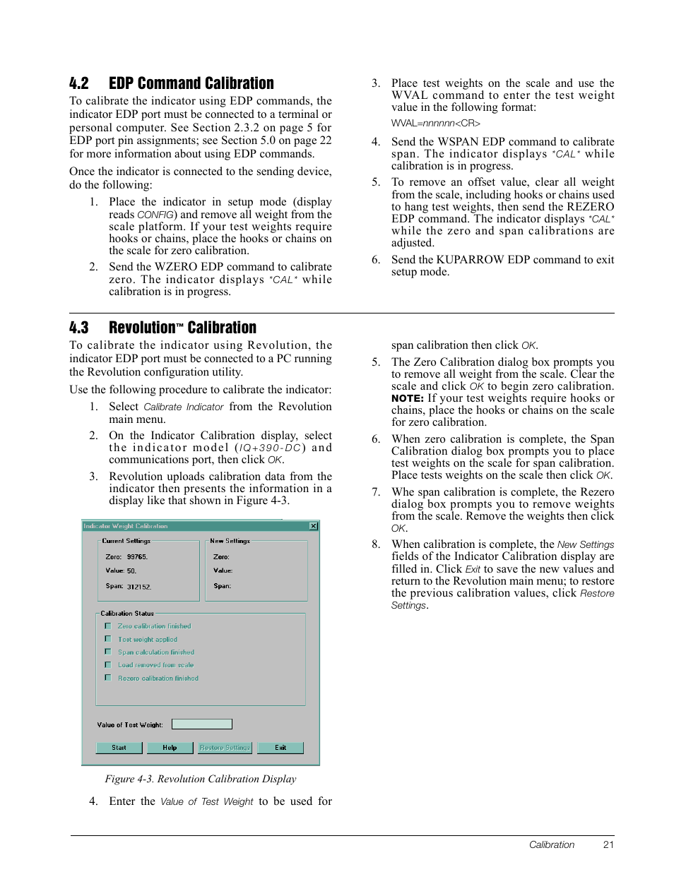 2 edp command calibration, 3 revolution™ calibration, 3 revolution | Calibration | Rice Lake Survivor 390HE Hostile Environment Digital Indicator User Manual | Page 25 / 44