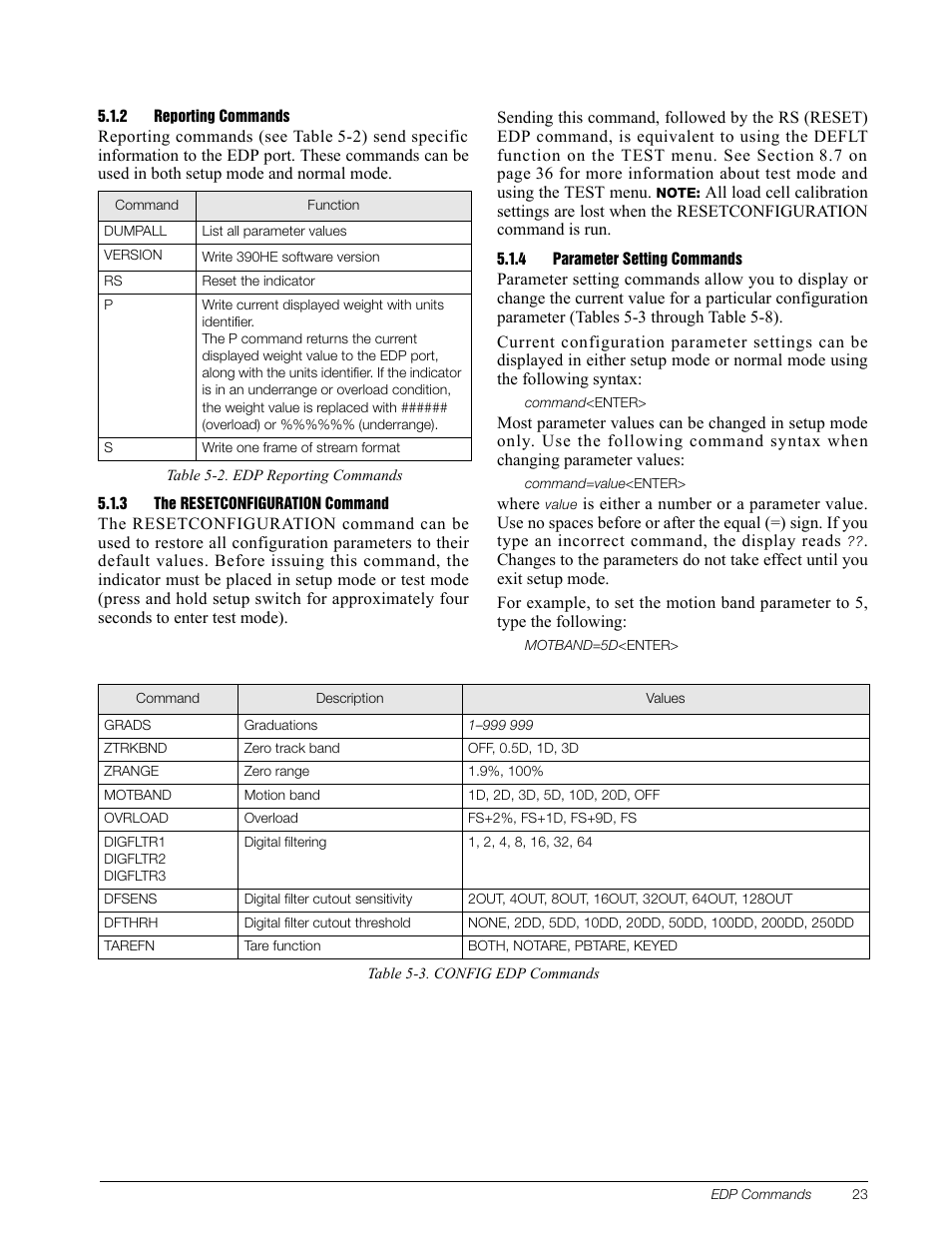 2 reporting commands, 3 the resetconfiguration command, 4 parameter setting commands | Rice Lake Survivor 390HE Hostile Environment Digital Indicator User Manual | Page 27 / 44