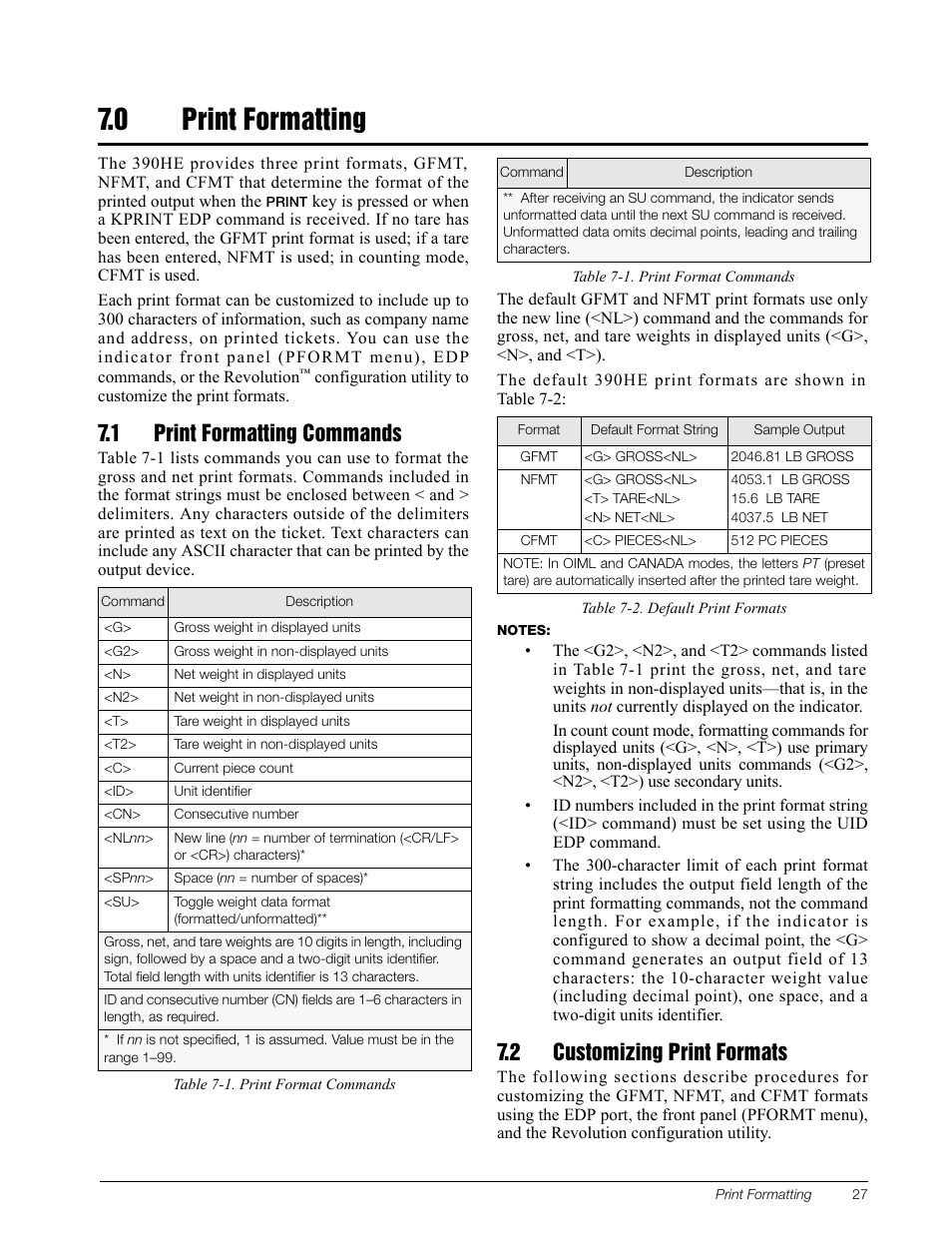 0 print formatting, 1 print formatting commands, 2 customizing print formats | Rice Lake Survivor 390HE Hostile Environment Digital Indicator User Manual | Page 31 / 44