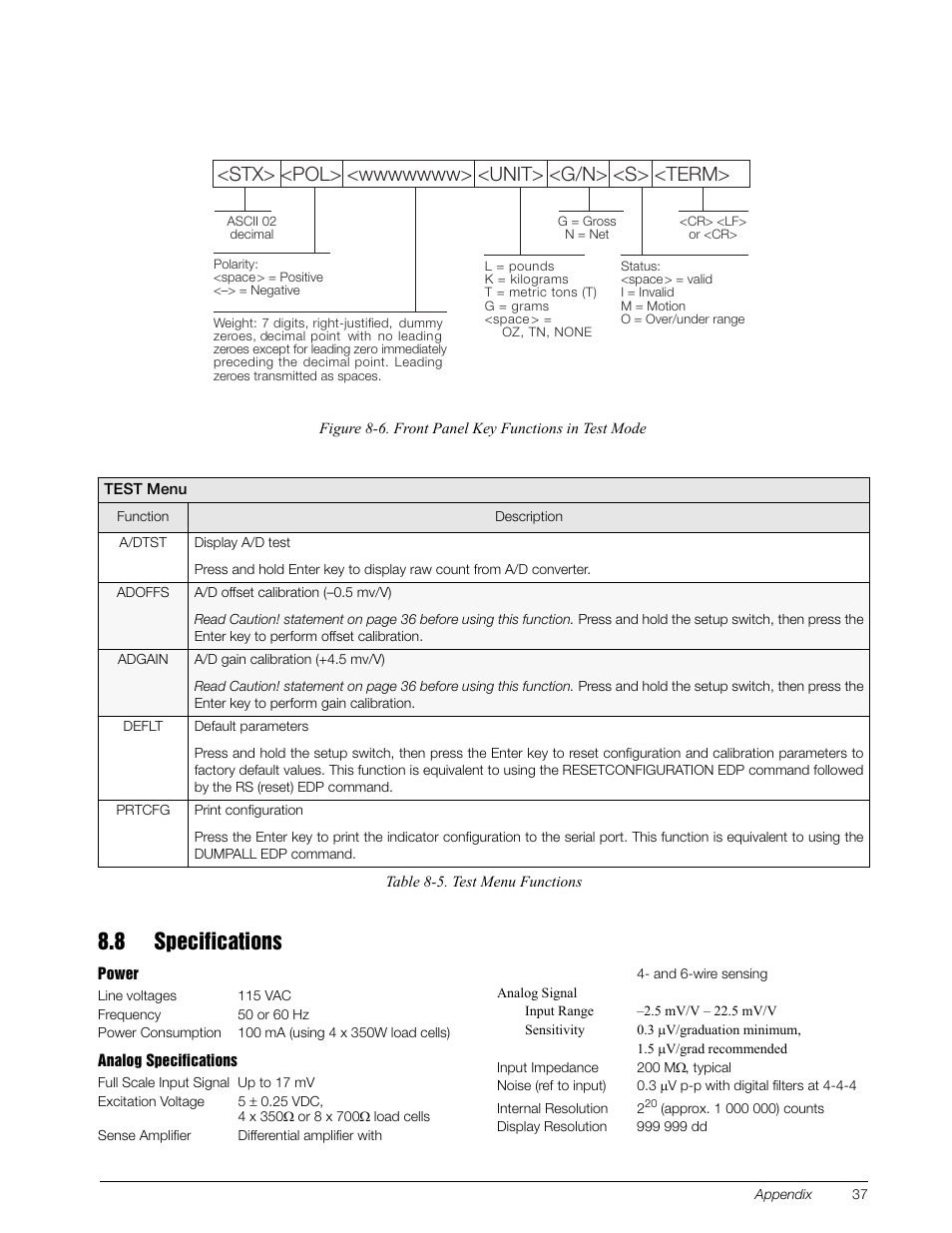 8 specifications | Rice Lake Survivor 390HE Hostile Environment Digital Indicator User Manual | Page 41 / 44