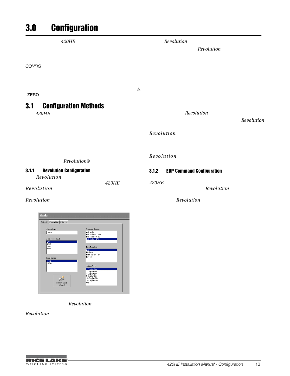 0 configuration, 1 configuration methods, 1 revolution configuration | 2 edp command configuration, Configuration, Revolution, Edp command configuration | Rice Lake SURVIVOR 420HE Hostile Environment - Installation Manual User Manual | Page 17 / 56