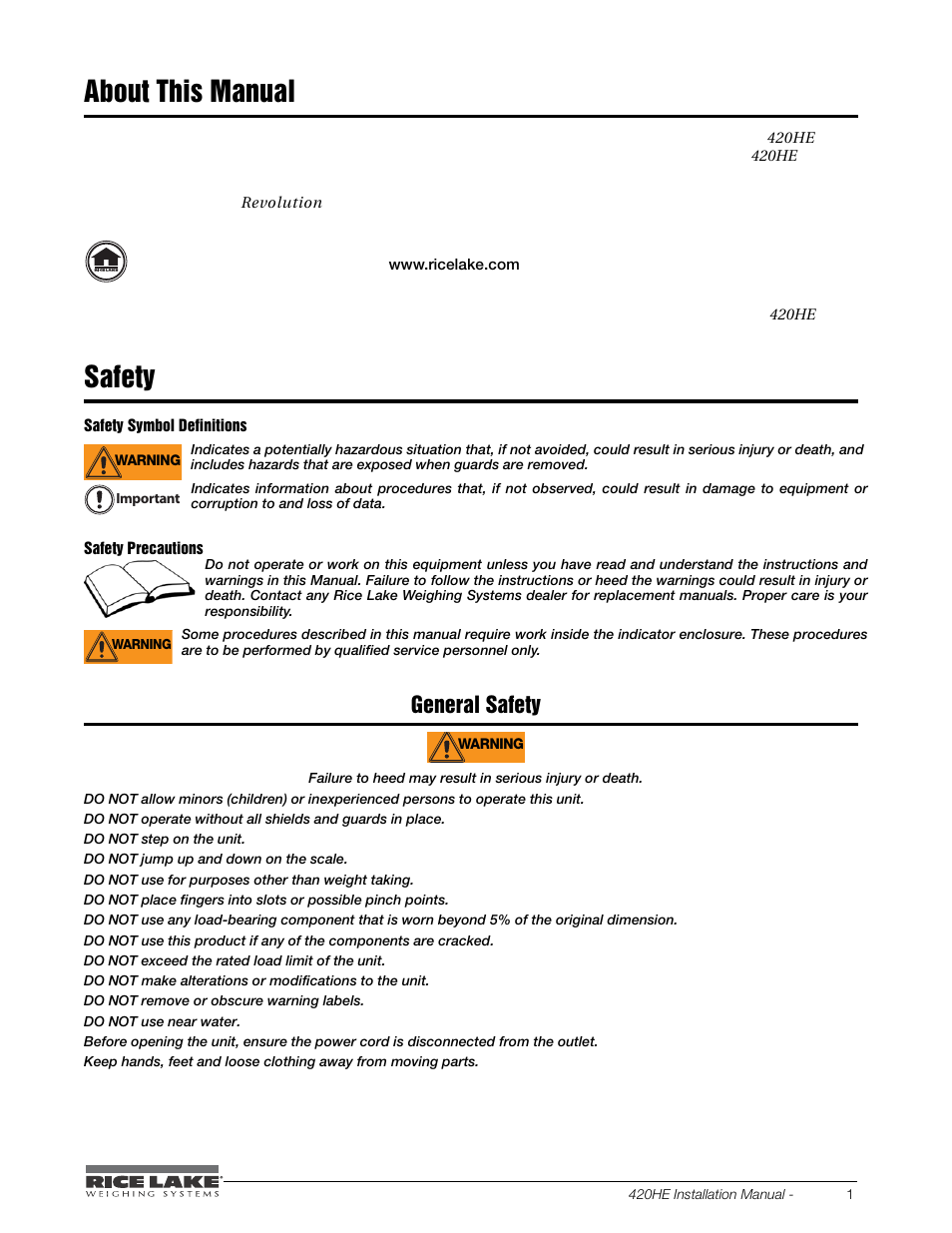 About this manual, Safety, About this manual safety | General safety | Rice Lake SURVIVOR 420HE Hostile Environment - Installation Manual User Manual | Page 5 / 56