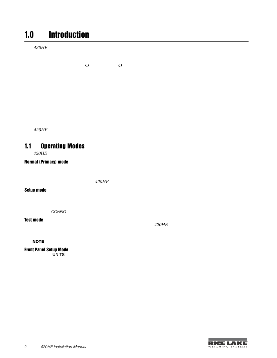0 introduction, 1 operating modes, Introduction | Rice Lake SURVIVOR 420HE Hostile Environment - Installation Manual User Manual | Page 6 / 56
