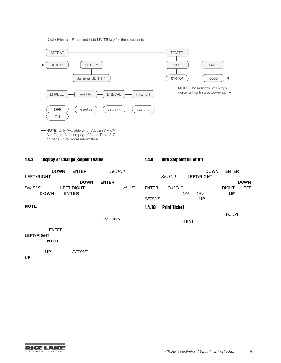 8 display or change setpoint value, 9 turn setpoint on or off, 10 print ticket | Display or change setpoint value, Turn setpoint on or off, Print ticket | Rice Lake SURVIVOR 420HE Hostile Environment - Installation Manual User Manual | Page 9 / 56