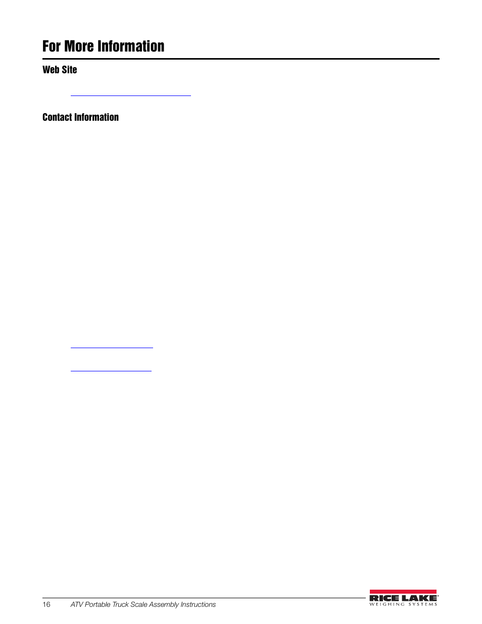 For more information | Rice Lake SURVIVOR ATV User Manual | Page 22 / 24