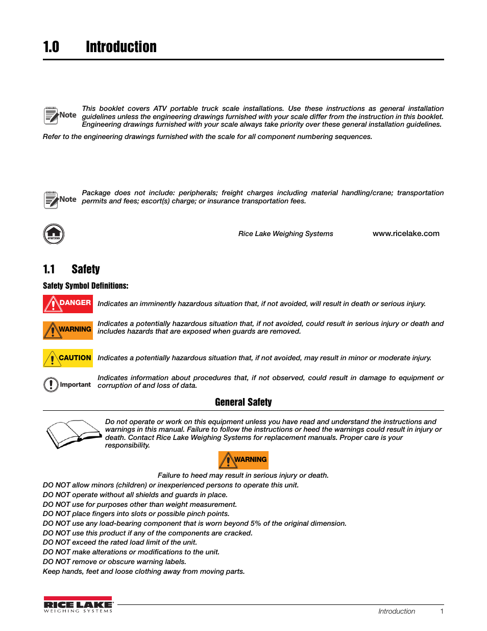 0 introduction, 1 safety, Introduction | Rice Lake SURVIVOR ATV User Manual | Page 5 / 24