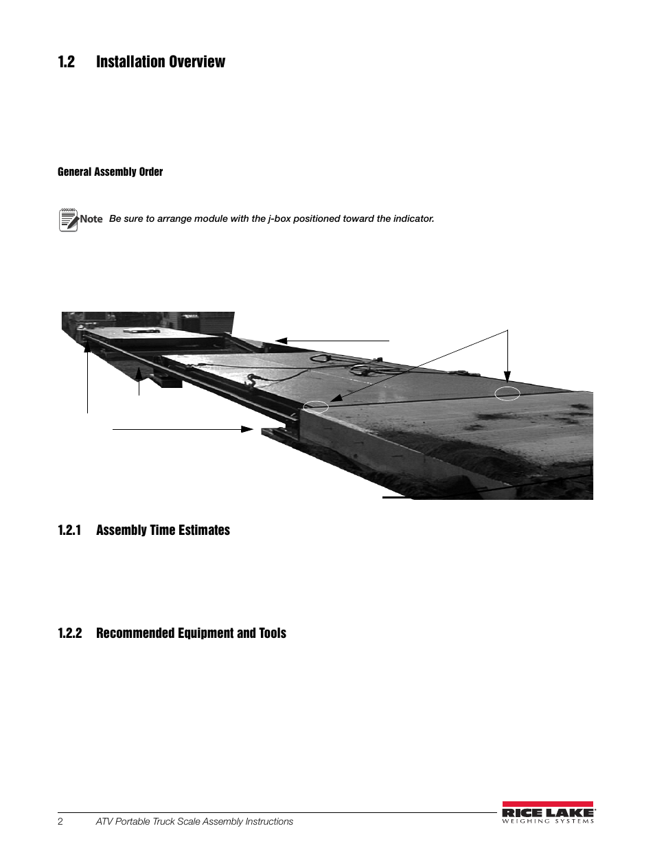 2 installation overview, 1 assembly time estimates, 2 recommended equipment and tools | Assembly time estimates, Recommended equipment and tools | Rice Lake SURVIVOR ATV User Manual | Page 6 / 24