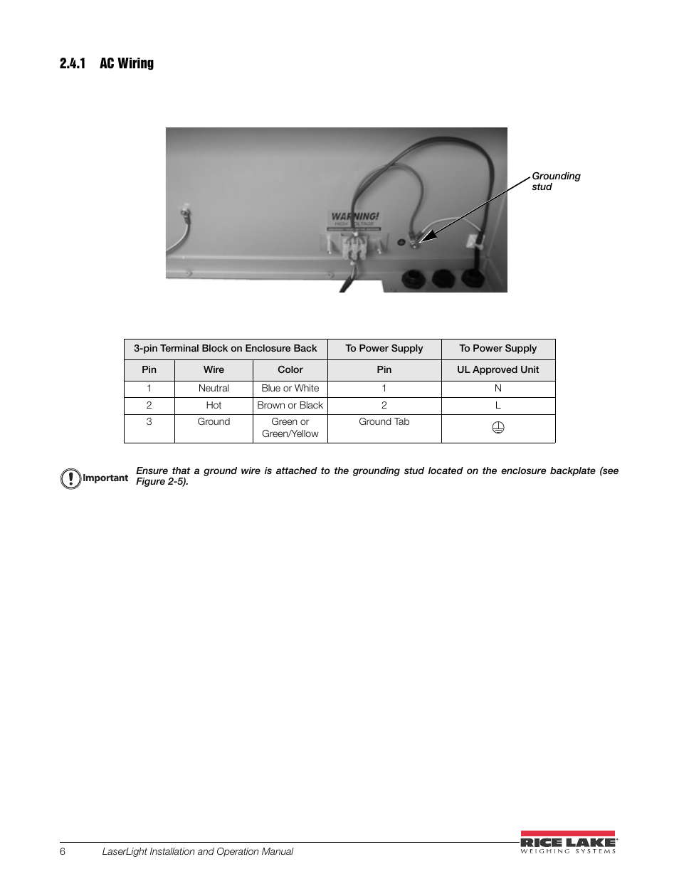 1 ac wiring, Ac wiring | Rice Lake SURVIVOR LaserLight Series Stop/Go Remote Displays - Installation & Operation Manual User Manual | Page 10 / 48