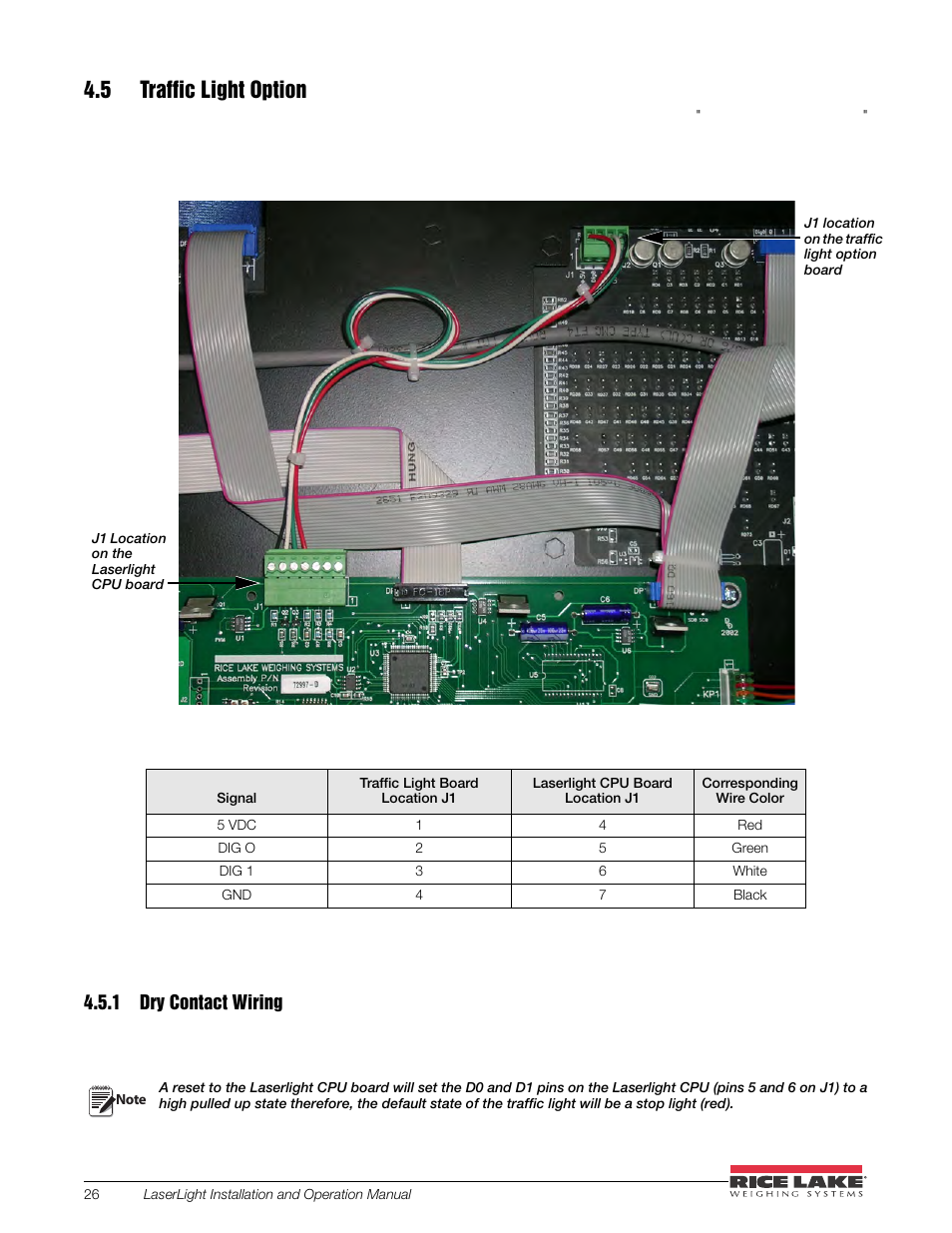 5 traffic light option, 1 dry contact wiring, Dry contact wiring | Rice Lake SURVIVOR LaserLight Series Stop/Go Remote Displays - Installation & Operation Manual User Manual | Page 30 / 48