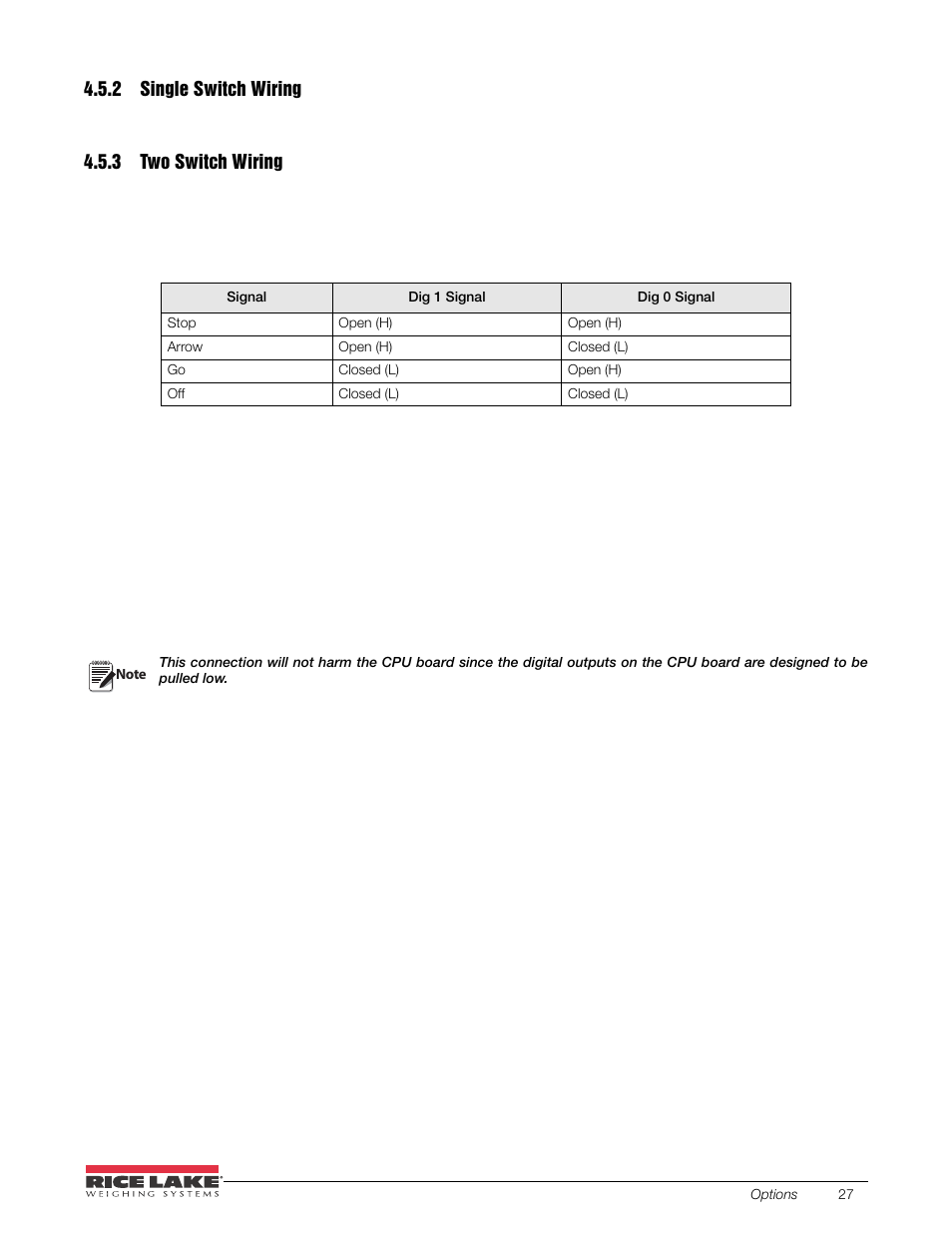 2 single switch wiring, 3 two switch wiring, Single switch wiring | Two switch wiring | Rice Lake SURVIVOR LaserLight Series Stop/Go Remote Displays - Installation & Operation Manual User Manual | Page 31 / 48
