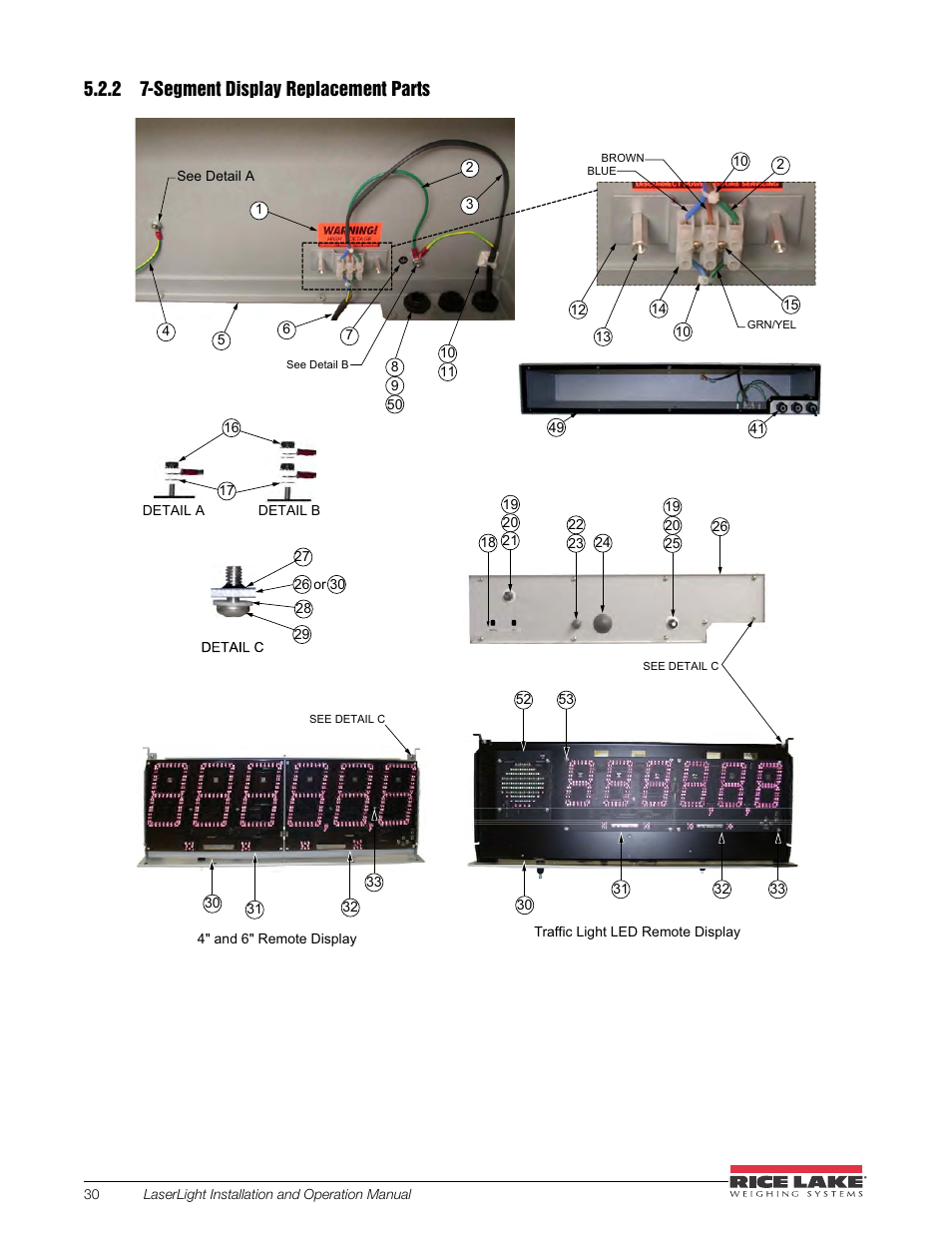 2 7-segment display replacement parts, Segment display replacement parts | Rice Lake SURVIVOR LaserLight Series Stop/Go Remote Displays - Installation & Operation Manual User Manual | Page 34 / 48