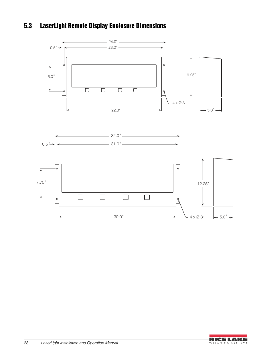 3 laserlight remote display enclosure dimensions | Rice Lake SURVIVOR LaserLight Series Stop/Go Remote Displays - Installation & Operation Manual User Manual | Page 42 / 48