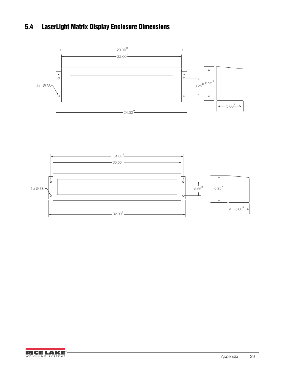 4 laserlight matrix display enclosure dimensions | Rice Lake SURVIVOR LaserLight Series Stop/Go Remote Displays - Installation & Operation Manual User Manual | Page 43 / 48