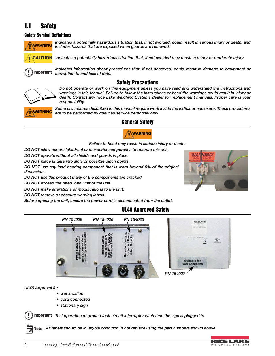 1 safety | Rice Lake SURVIVOR LaserLight Series Stop/Go Remote Displays - Installation & Operation Manual User Manual | Page 6 / 48