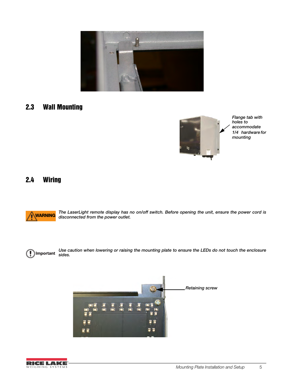 3 wall mounting, 4 wiring, 3 wall mounting 2.4 wiring | Rice Lake SURVIVOR LaserLight Series Stop/Go Remote Displays - Installation & Operation Manual User Manual | Page 9 / 48