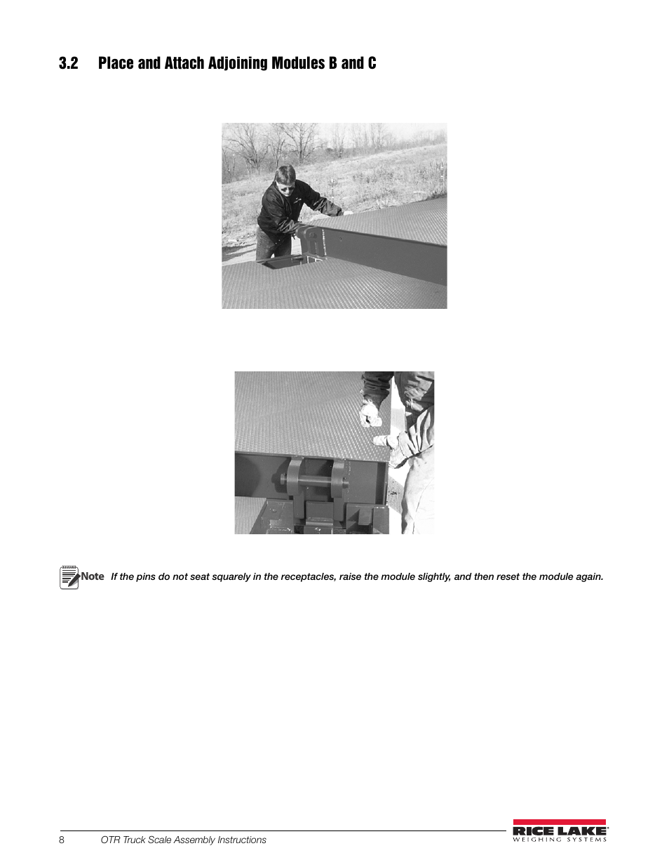 2 place and attach adjoining modules b and c | Rice Lake SURVIVOR OTR Steel Deck User Manual | Page 12 / 38