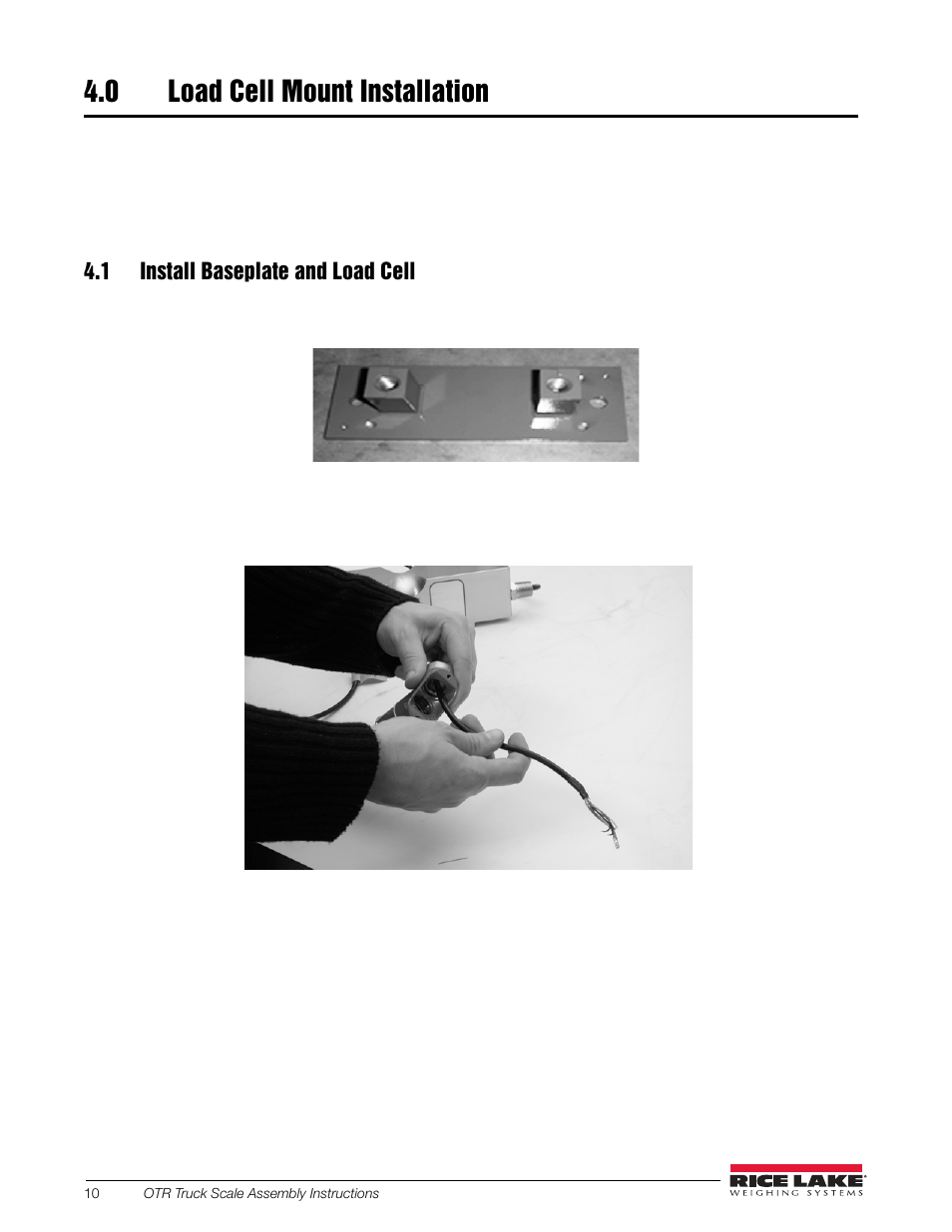 0 load cell mount installation, 1 install baseplate and load cell, Load cell mount installation | Rice Lake SURVIVOR OTR Steel Deck User Manual | Page 14 / 38