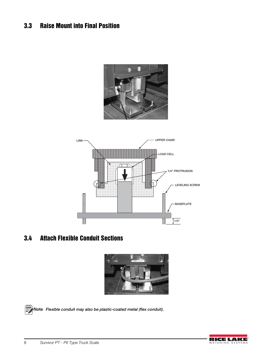 3 raise mount into final position, 4 attach flexible conduit sections | Rice Lake SURVIVOR PT Series User Manual | Page 12 / 32