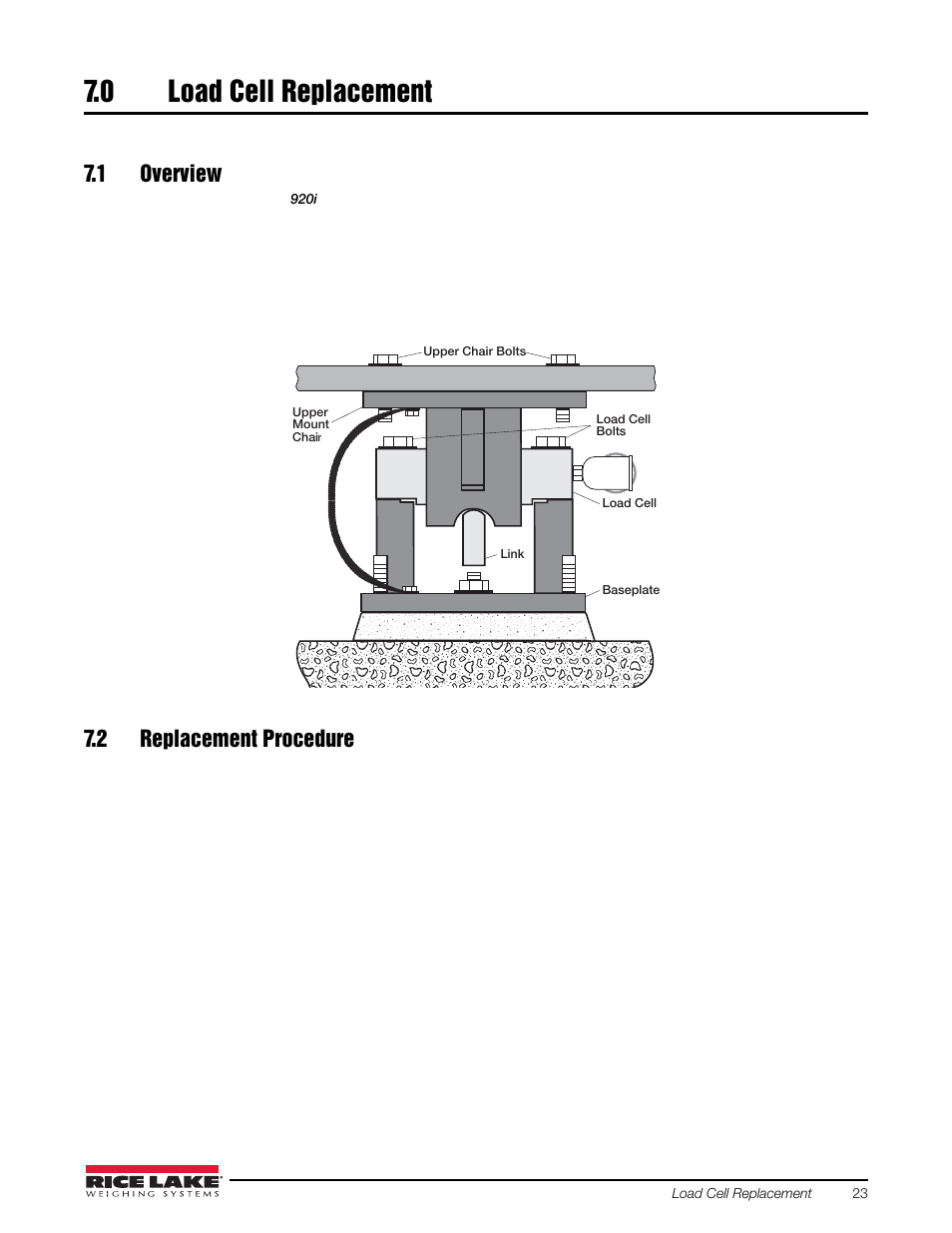 0 load cell replacement, 1 overview, 2 replacement procedure | Load cell replacement, 1 overview 7.2 replacement procedure | Rice Lake SURVIVOR PT Series User Manual | Page 27 / 32