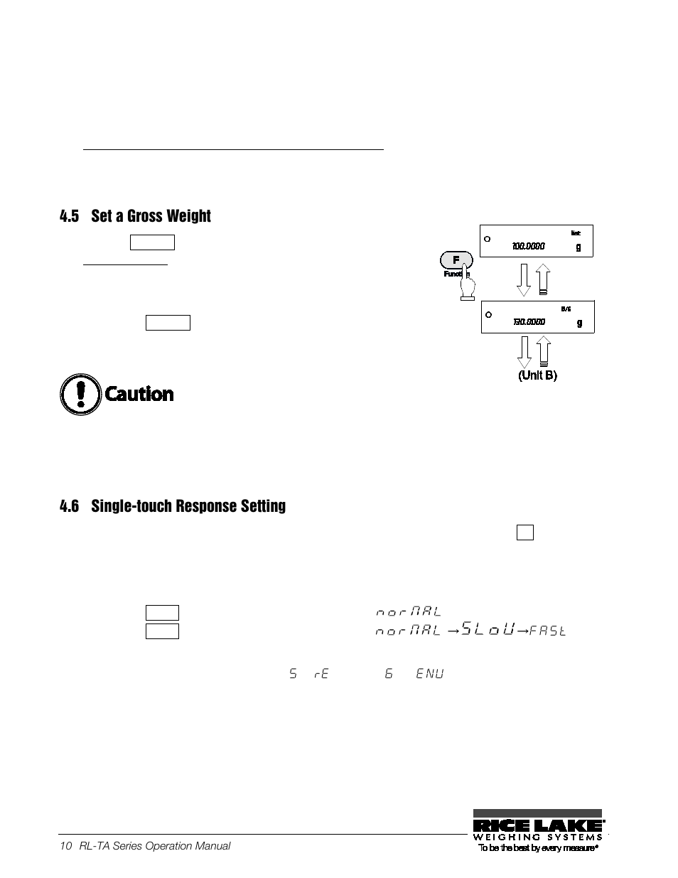 5 set a gross weight, 6 single-touch response setting, Set a gross weight | Single-touch response setting | Rice Lake TA Series, Rice Lake Weighing Systems User Manual | Page 14 / 88