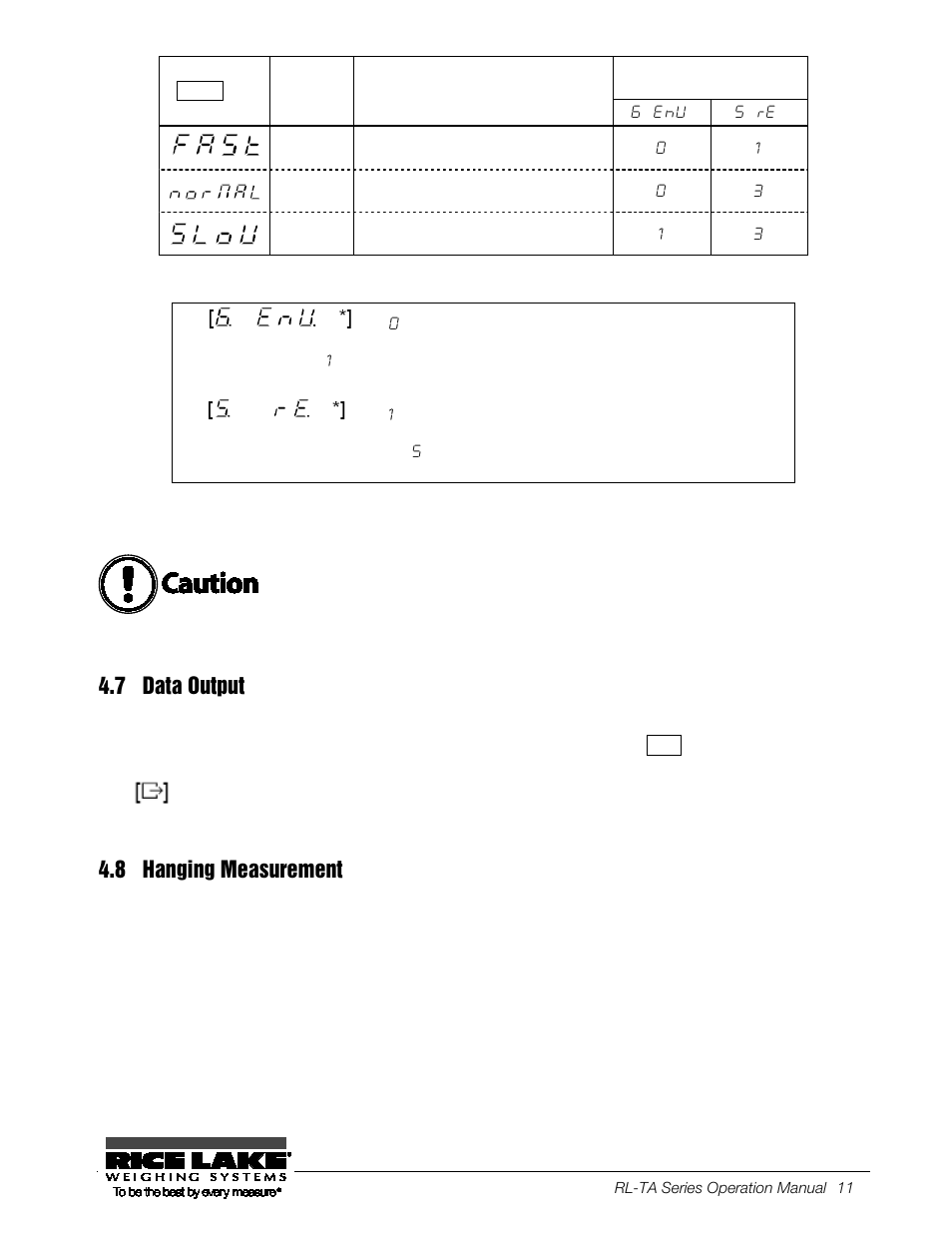 7 data output, 8 hanging measurement, Data output | Hanging measurement | Rice Lake TA Series, Rice Lake Weighing Systems User Manual | Page 15 / 88