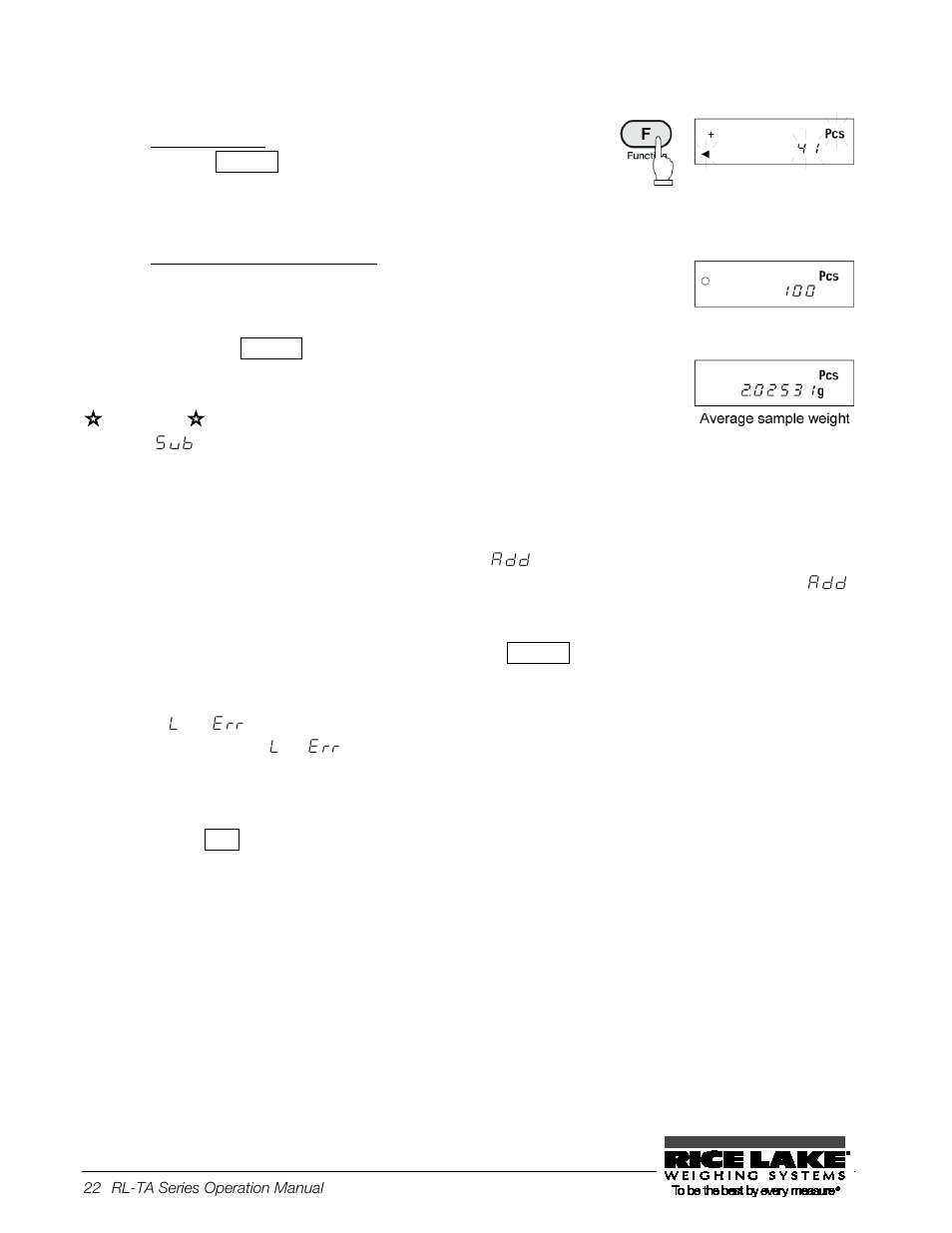 Finish sampling, Counting the number of samples | Rice Lake TA Series, Rice Lake Weighing Systems User Manual | Page 26 / 88