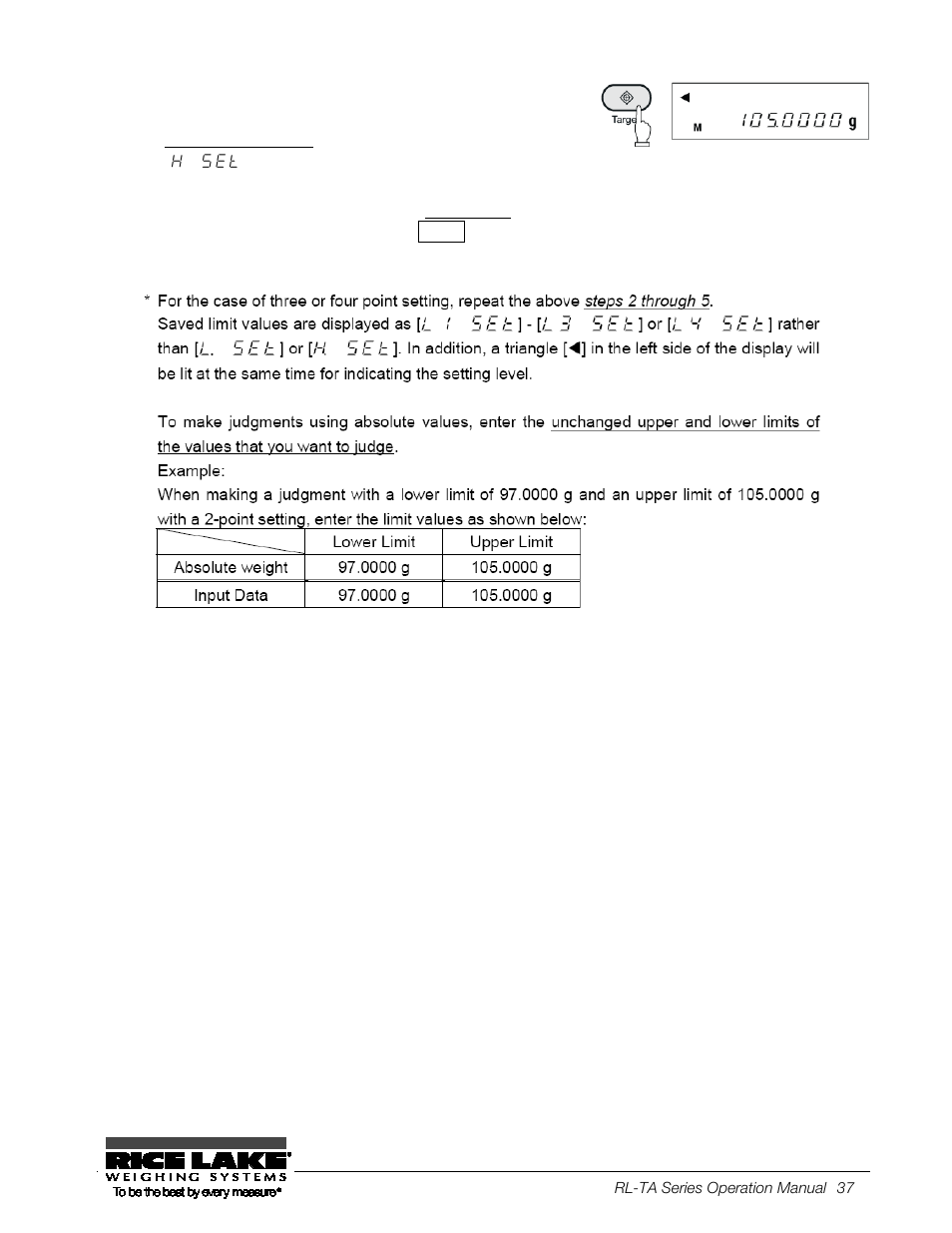 Setting an upper limit | Rice Lake TA Series, Rice Lake Weighing Systems User Manual | Page 41 / 88