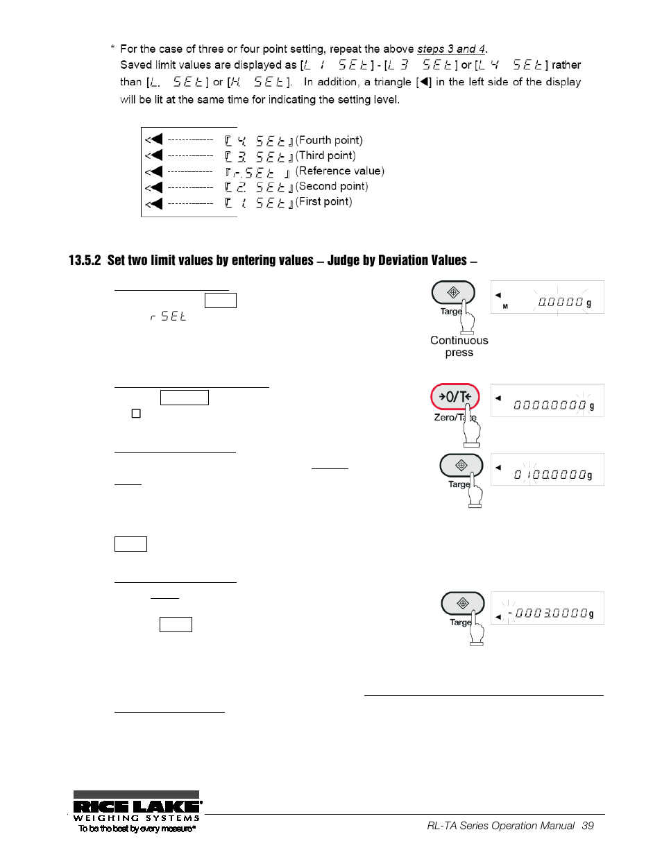 Start limit value setting, Switch to the value input screen, Enter a reference weight | Enter a lower limit value | Rice Lake TA Series, Rice Lake Weighing Systems User Manual | Page 43 / 88