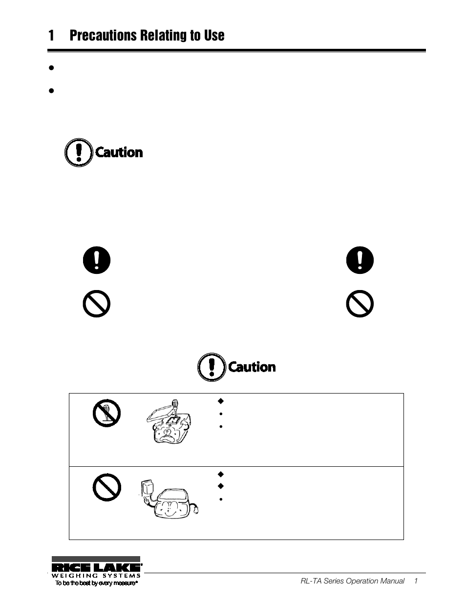 1 precautions relating to use, Precautions relating to use, Recommended | Meanings of symbols | Rice Lake TA Series, Rice Lake Weighing Systems User Manual | Page 5 / 88