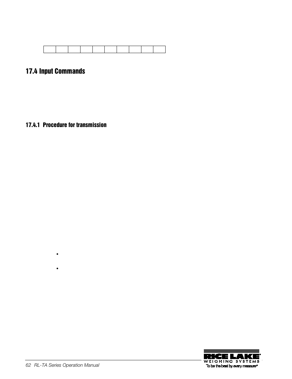 4 input commands, 1 procedure for transmission, Input commands | Rice Lake TA Series, Rice Lake Weighing Systems User Manual | Page 66 / 88