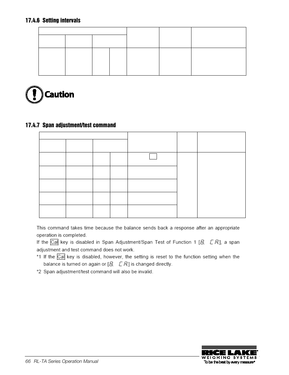 6 setting intervals, 7 span adjustment/test command | Rice Lake TA Series, Rice Lake Weighing Systems User Manual | Page 70 / 88
