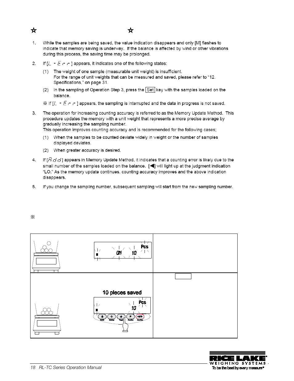 2 increasing the counting accuracy (memory, Update method), Key points of the procedure | Rice Lake TC Series, Rice Lake Weighing Systems - Operation Manual User Manual | Page 23 / 42