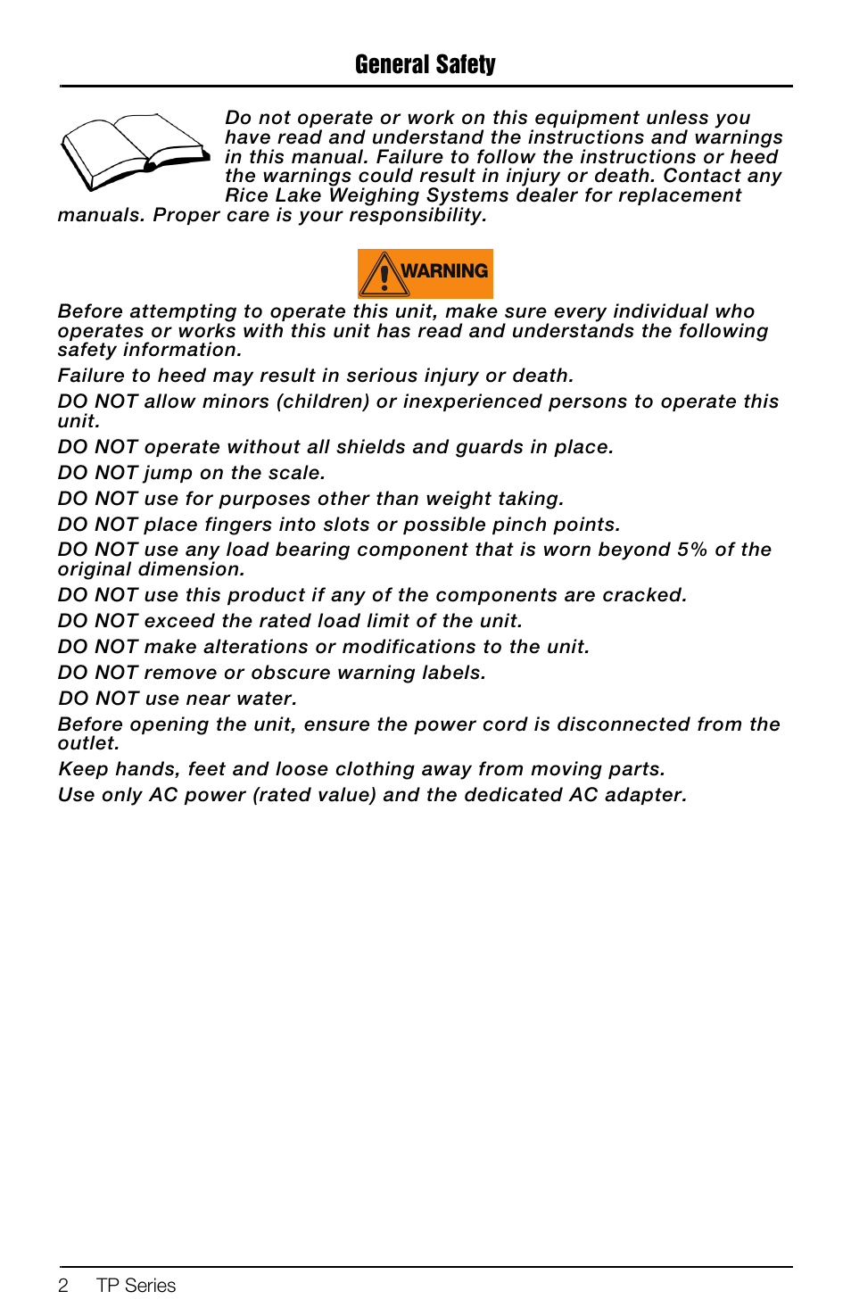 General safety | Rice Lake TP Series, Rice Lake Weighing Systems - Software Development Kit User Manual | Page 6 / 20