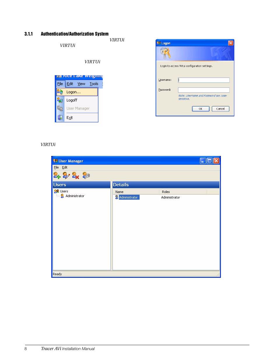 1 authentication/authorization system, Authentication/authorization system | Rice Lake Tracer AVi - v1.0 User Manual | Page 12 / 22