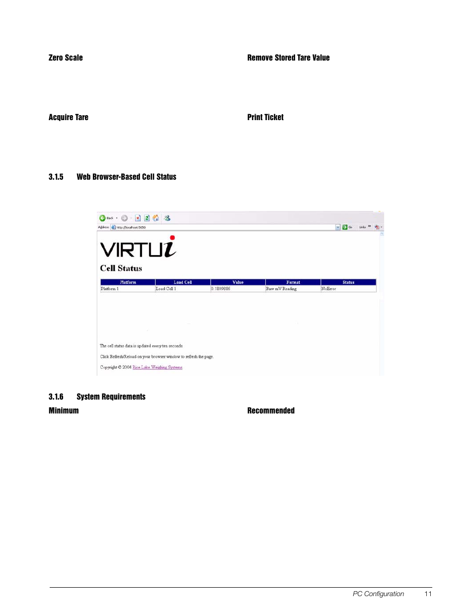 5 web browser-based cell status, 6 system requirements, Web browser-based cell status | System requirements | Rice Lake Tracer AVi - v2.0 User Manual | Page 15 / 22