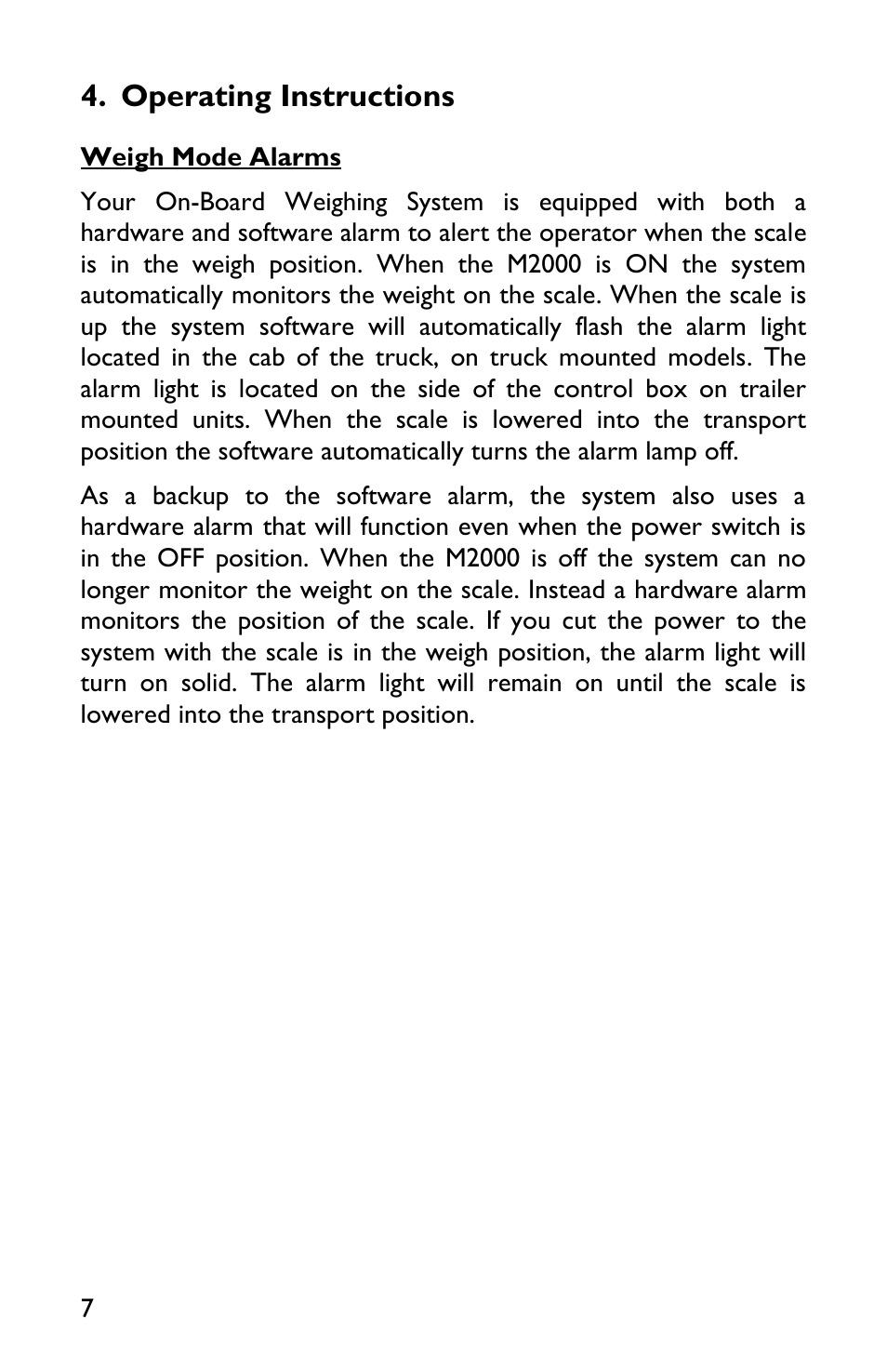 Operating instructions, Weigh mode alarms | Rice Lake TradeRoute HL Series - Low Profile Operators Manual for Models from 2011 and Older 127465 User Manual | Page 10 / 44