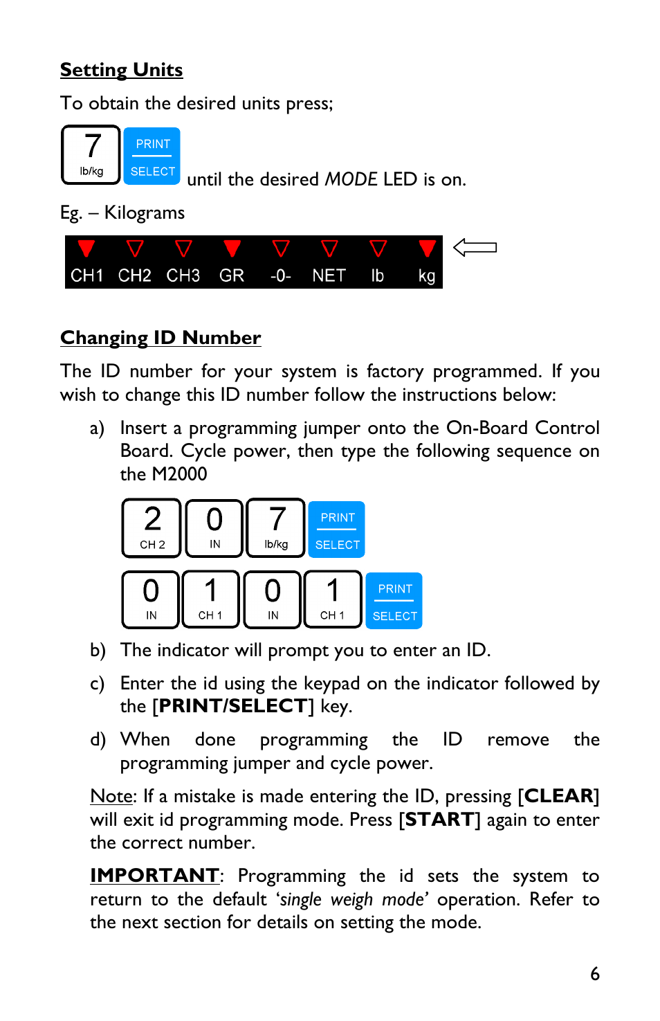 Setting units, Changing id number | Rice Lake TradeRoute HL Series - Low Profile Operators Manual for Models from 2011 and Older 127465 User Manual | Page 9 / 44